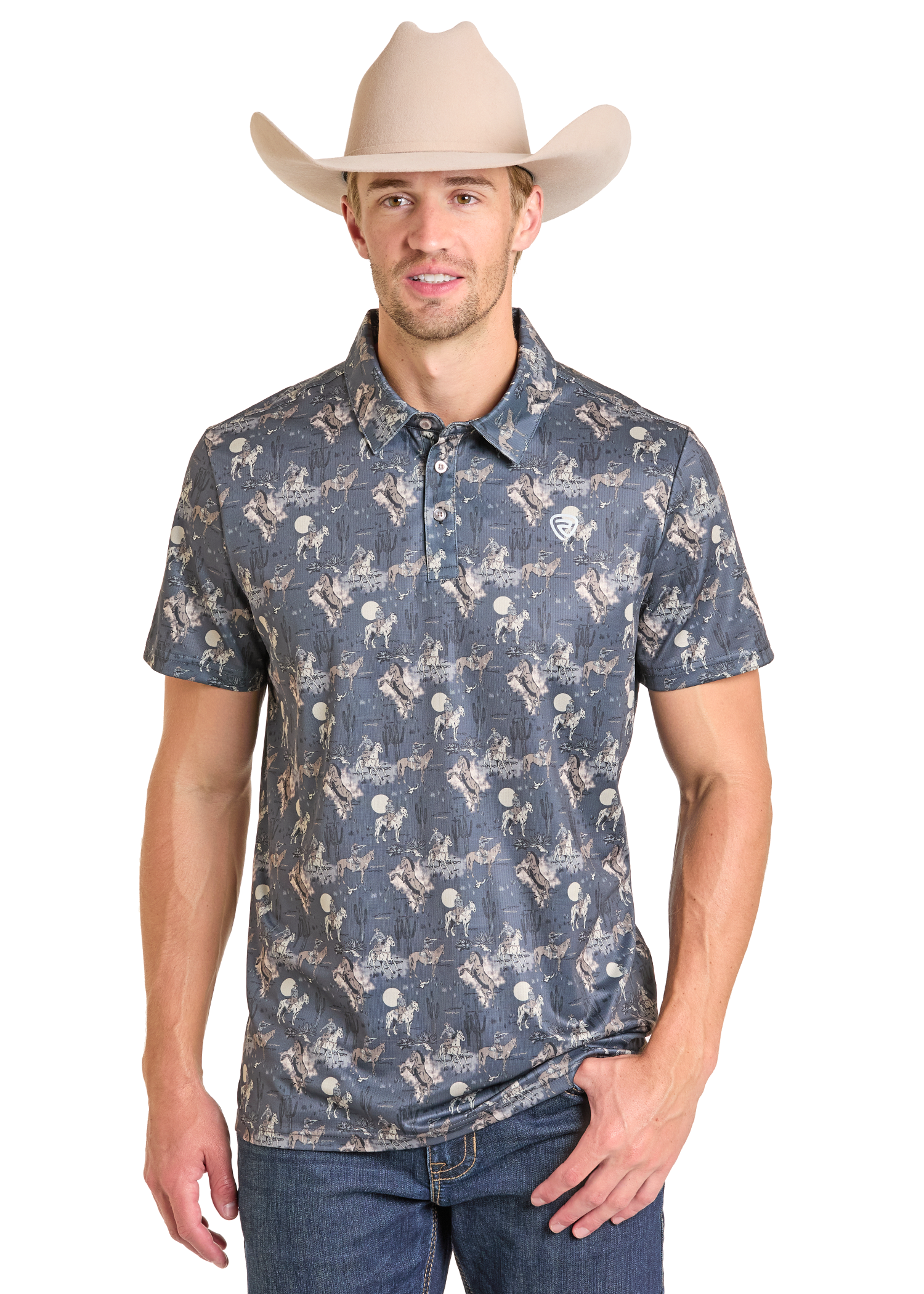 Panhandle Mens Charcoal Printed Polo