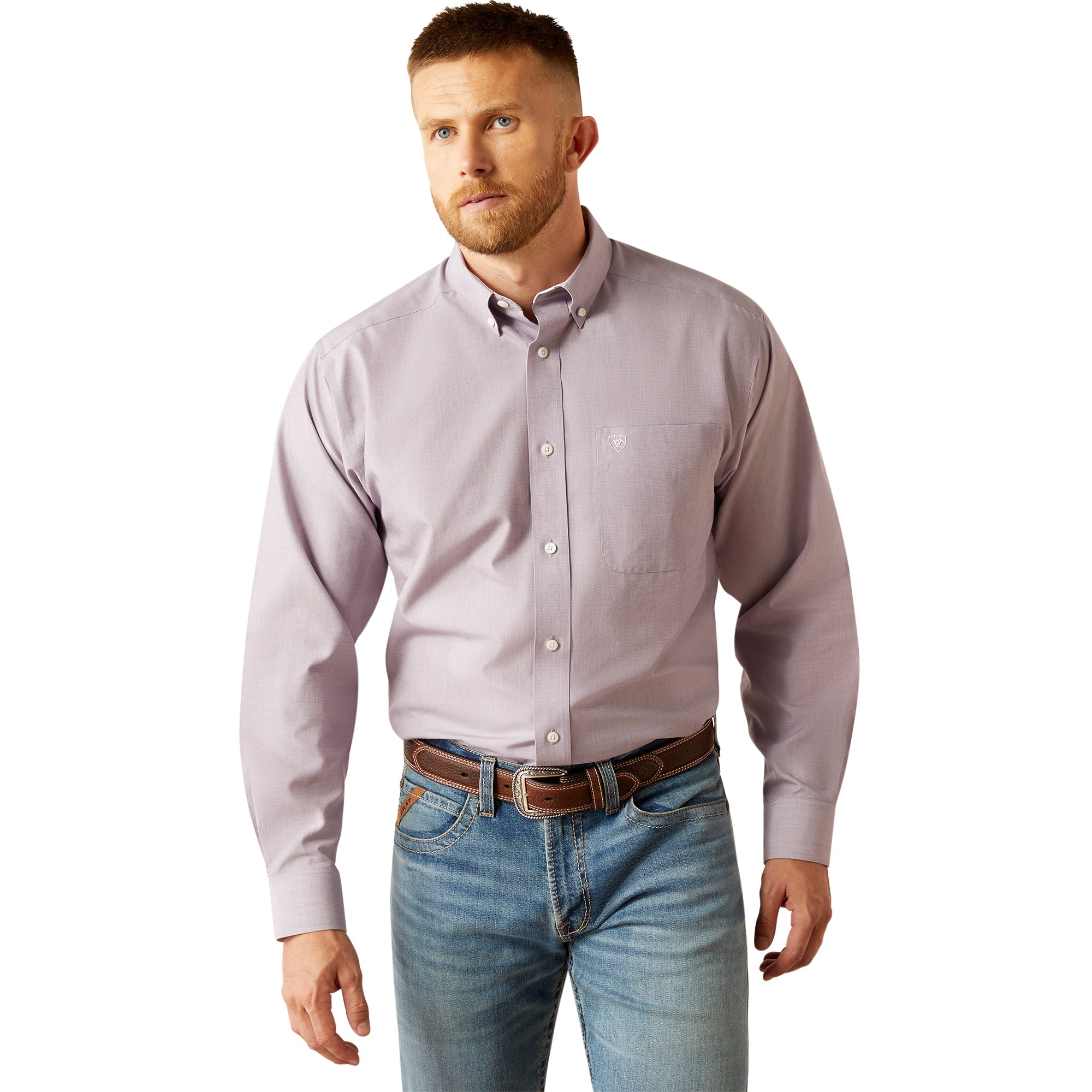 Ariat Mens Lilac Wrinkle Free Solid Classic Fit Shirt