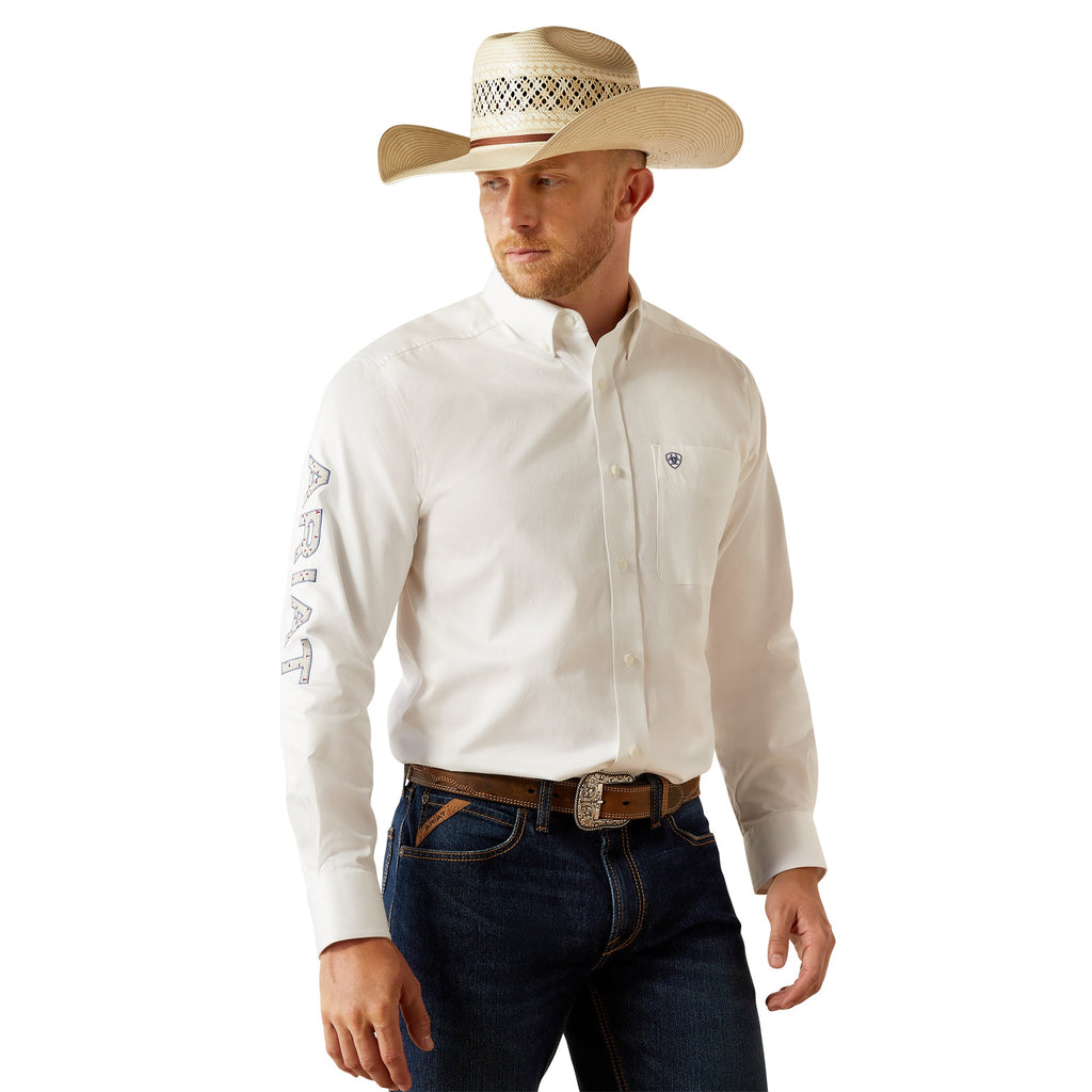 Ariat Mens White Team Logo Twill Classic Fit Shirt