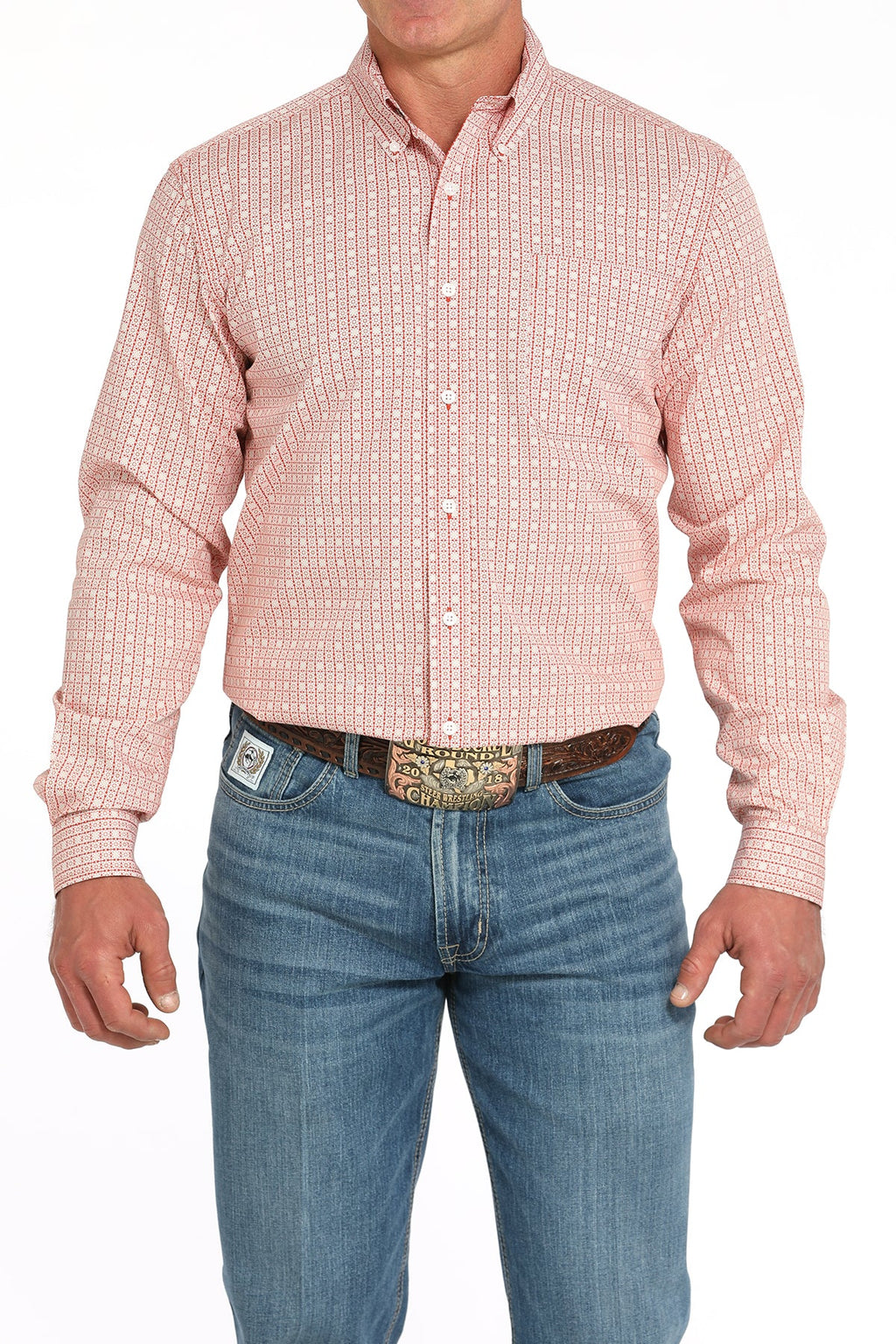 Cinch Mens Red Printed Long Sleeve Shirt