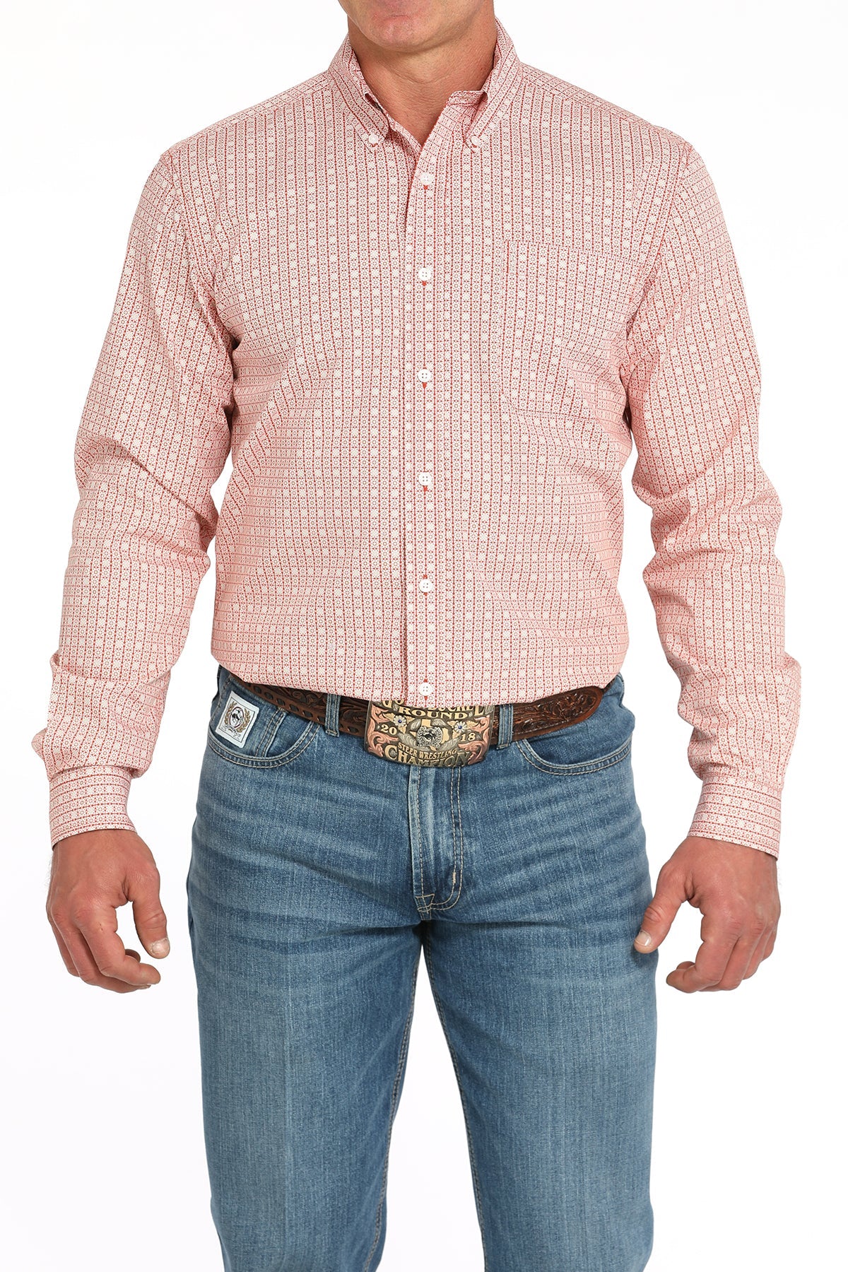 Cinch Mens Red Printed Long Sleeve Shirt