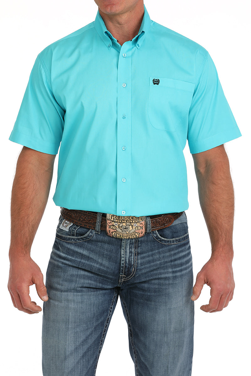 Cinch Mens Turquoise Solid Short Sleeve Shirt