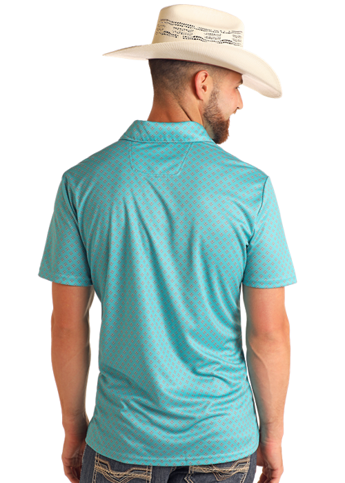 Panhandle Mens Turquoise Geo Printed Polo
