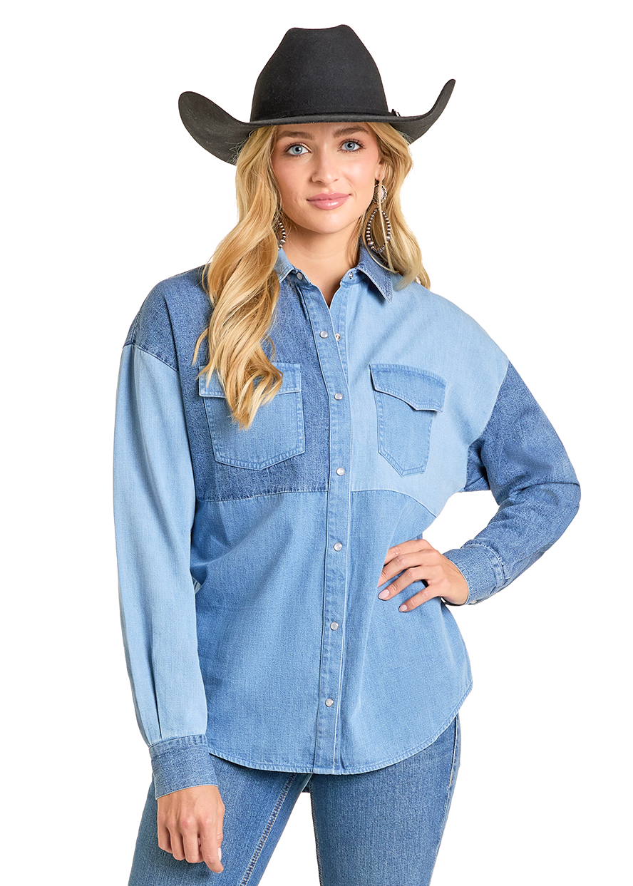 Panhandle Womens Denim Patch Shirt