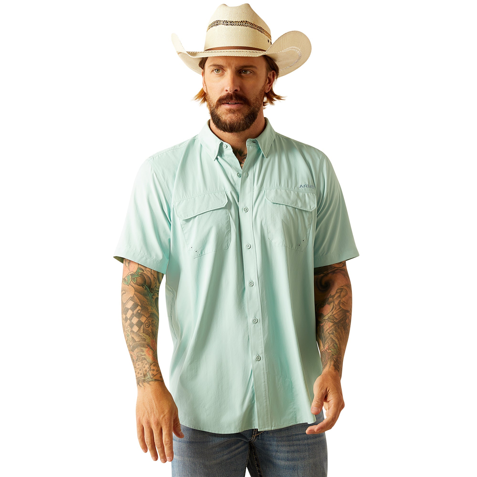 Ariat Mens Eggshell Blue VentTEK Outbound Fitted Shirt
