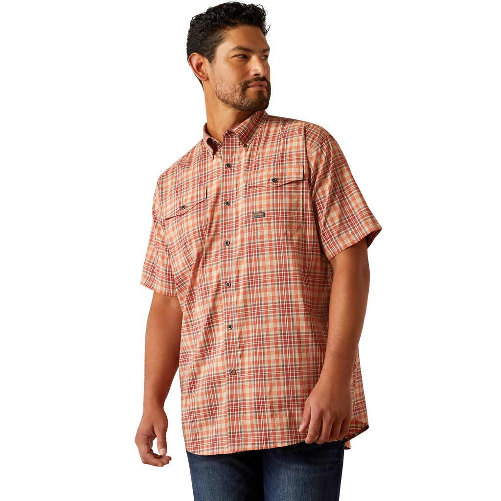 Ariat Mens Apricot Plaid Rebar Made Tough VentTEK DuraStretch Work Shirt