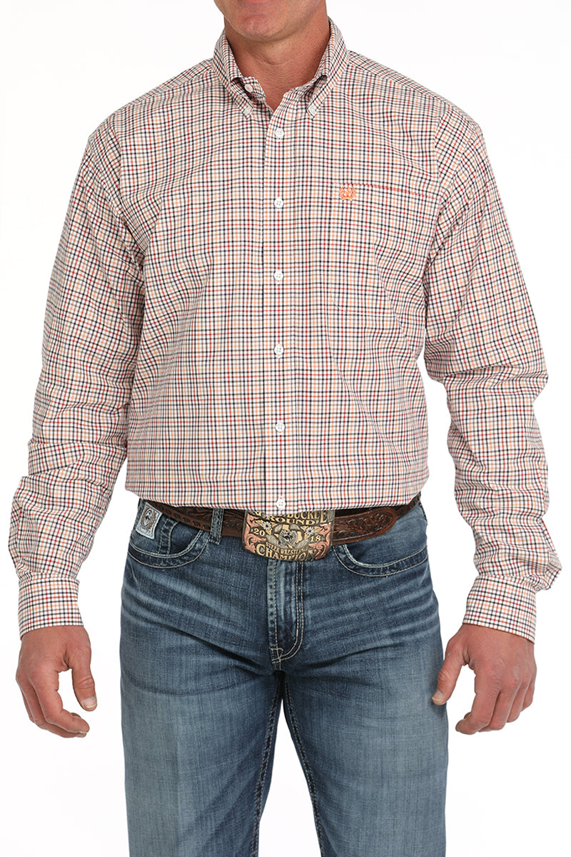Cinch Mens White Plaid Long Sleeve Shirt