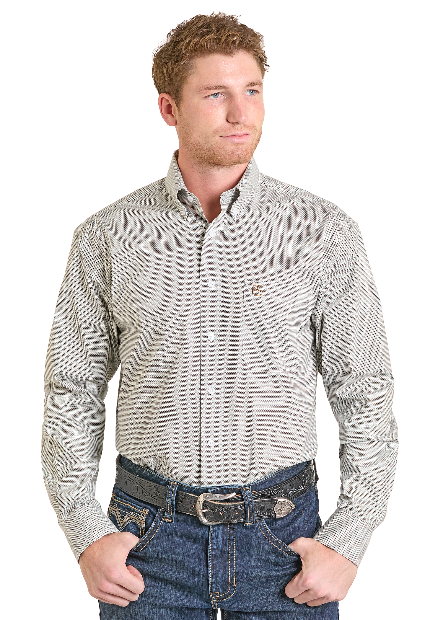 Panhandle Mens Natural Printed Long Sleeve Shirt