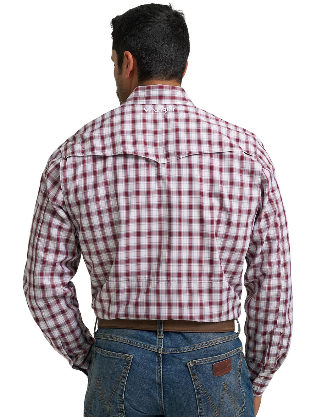 Wrangler Mens Red Performance Snap Long Sleeve Plaid Shirt