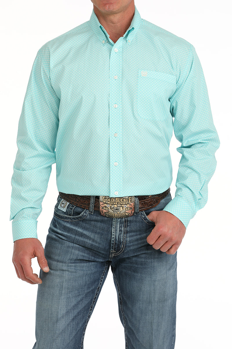 Cinch Mens Turquoise Geometric Print Button Down Western Shirt