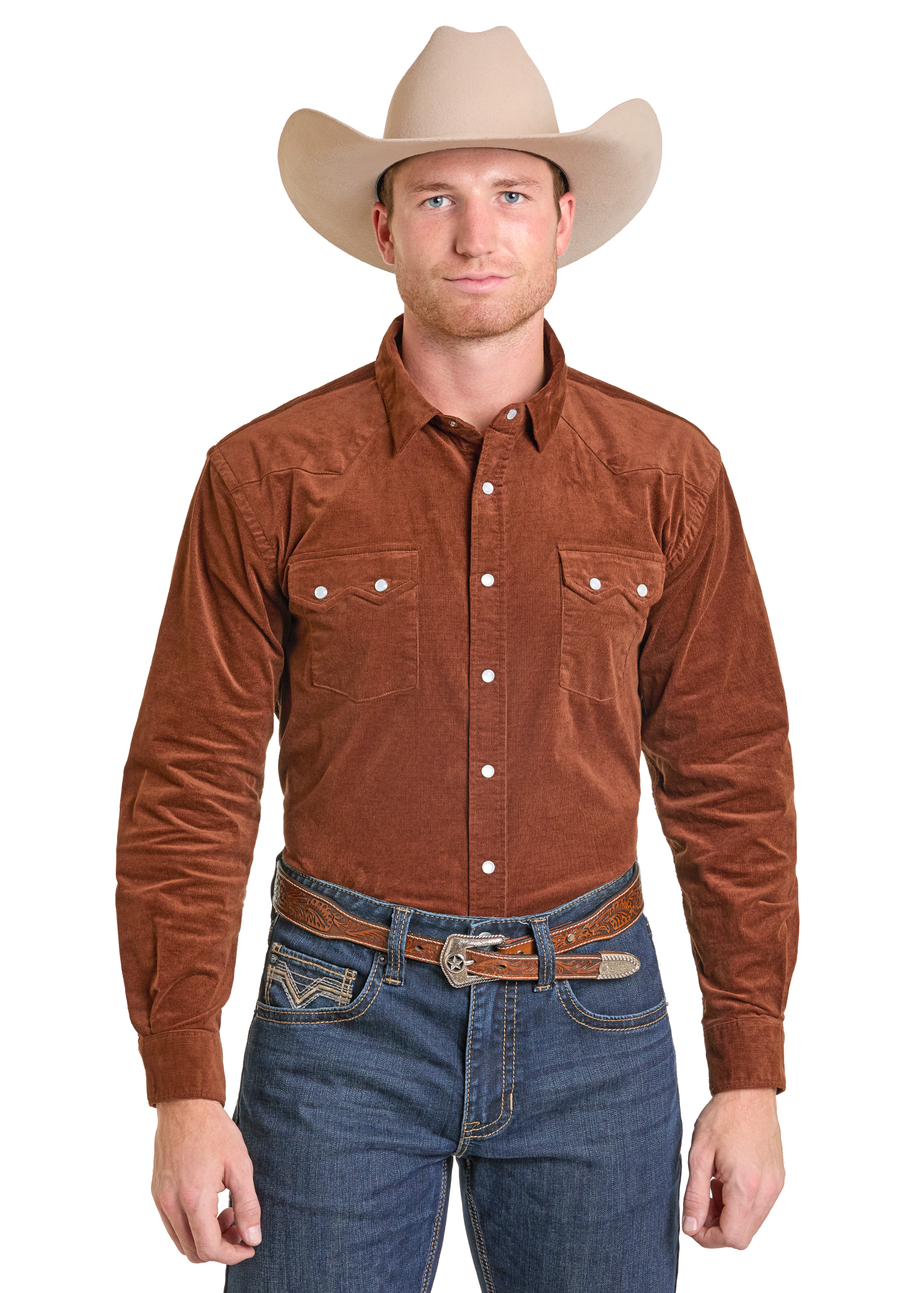 Panhandle Mens Brown Snap Long Sleeve Shirt