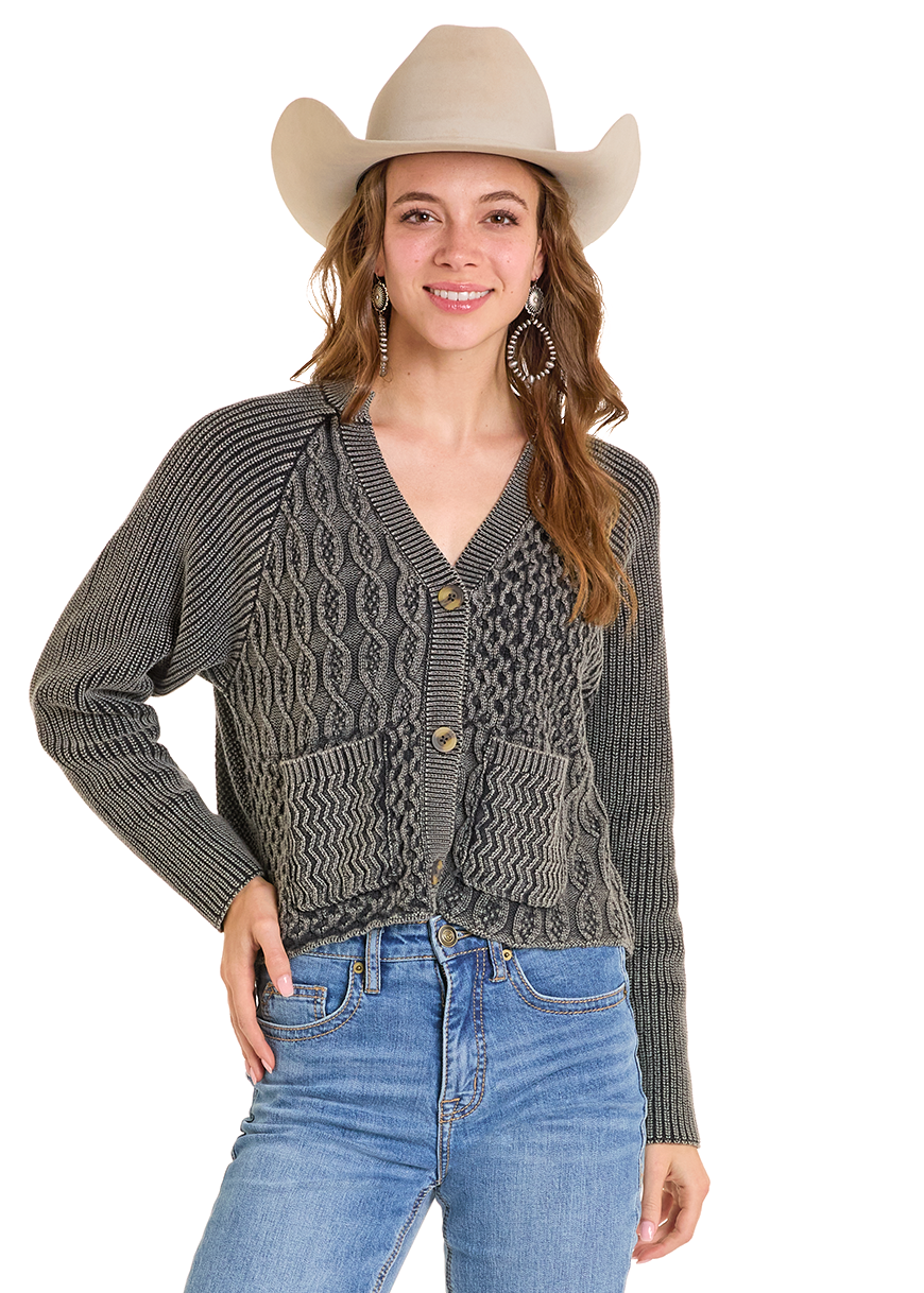 Panhandle Womens Black  New Skip to product information Cord Knit Cardigan Sweater