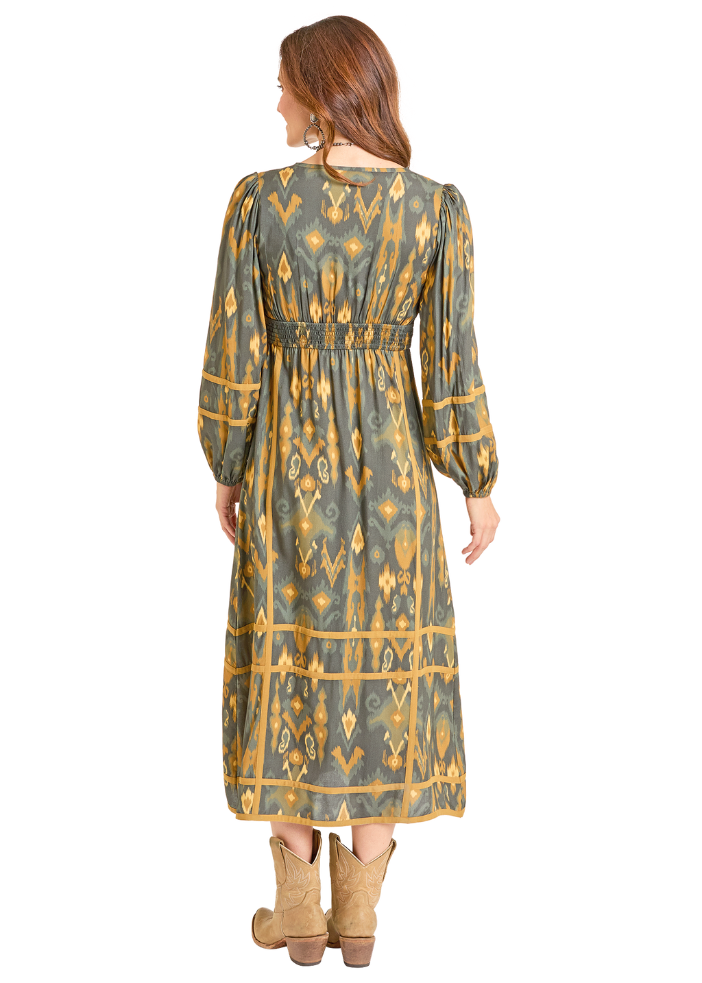 Panhandle Womens Olive Printed Midi Dress