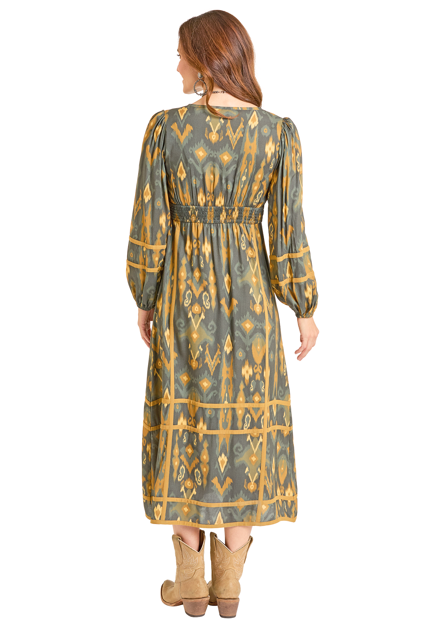 Panhandle Womens Olive Printed Midi Dress