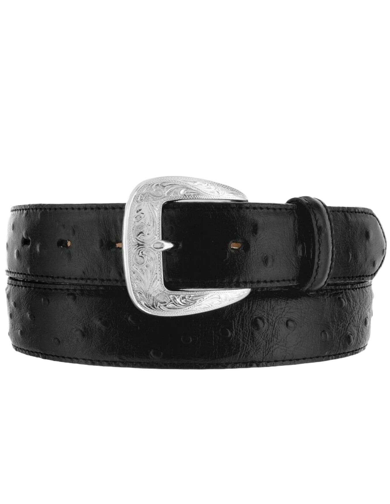 Tony Lama Black Ostrich Print Dress Belt