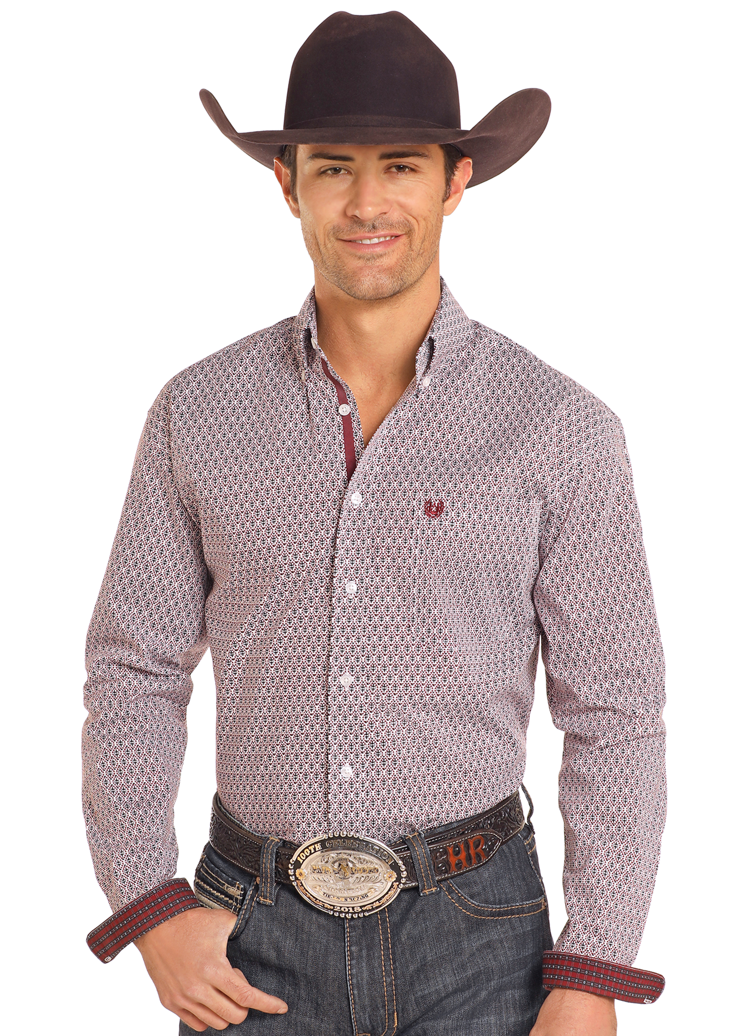 Panhandle Slim Mens Maroon Printed Long Sleeve Shirt