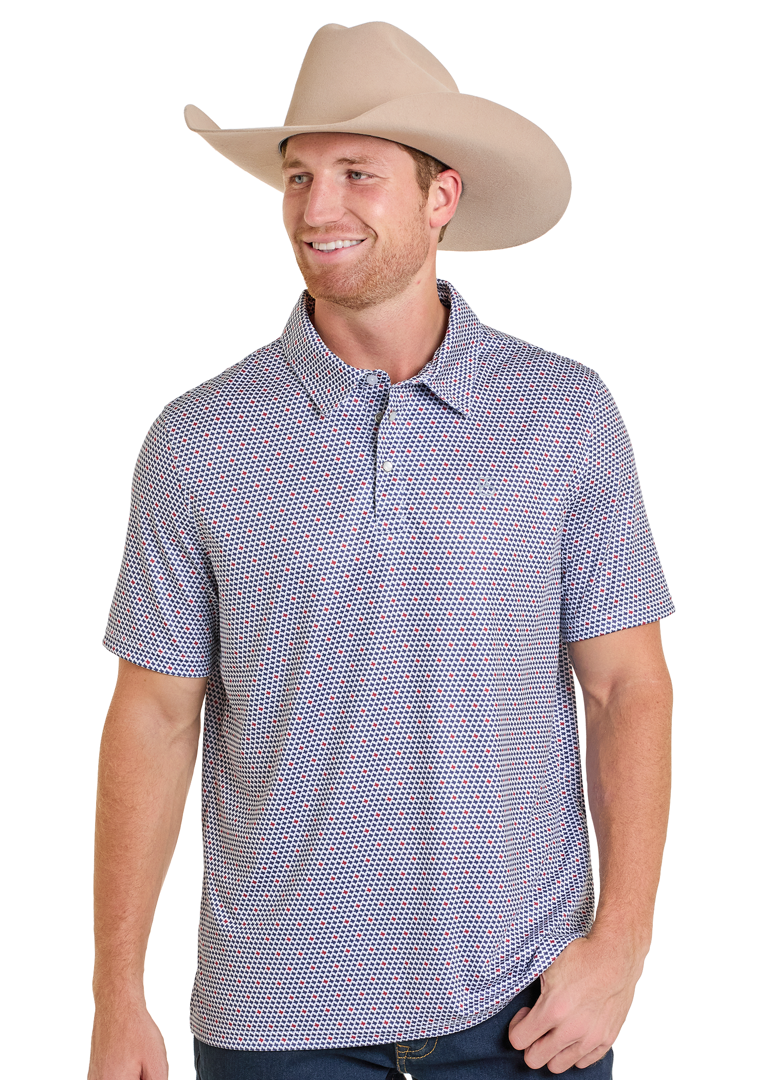 Panhandle Mens Navy Print Snap Polo