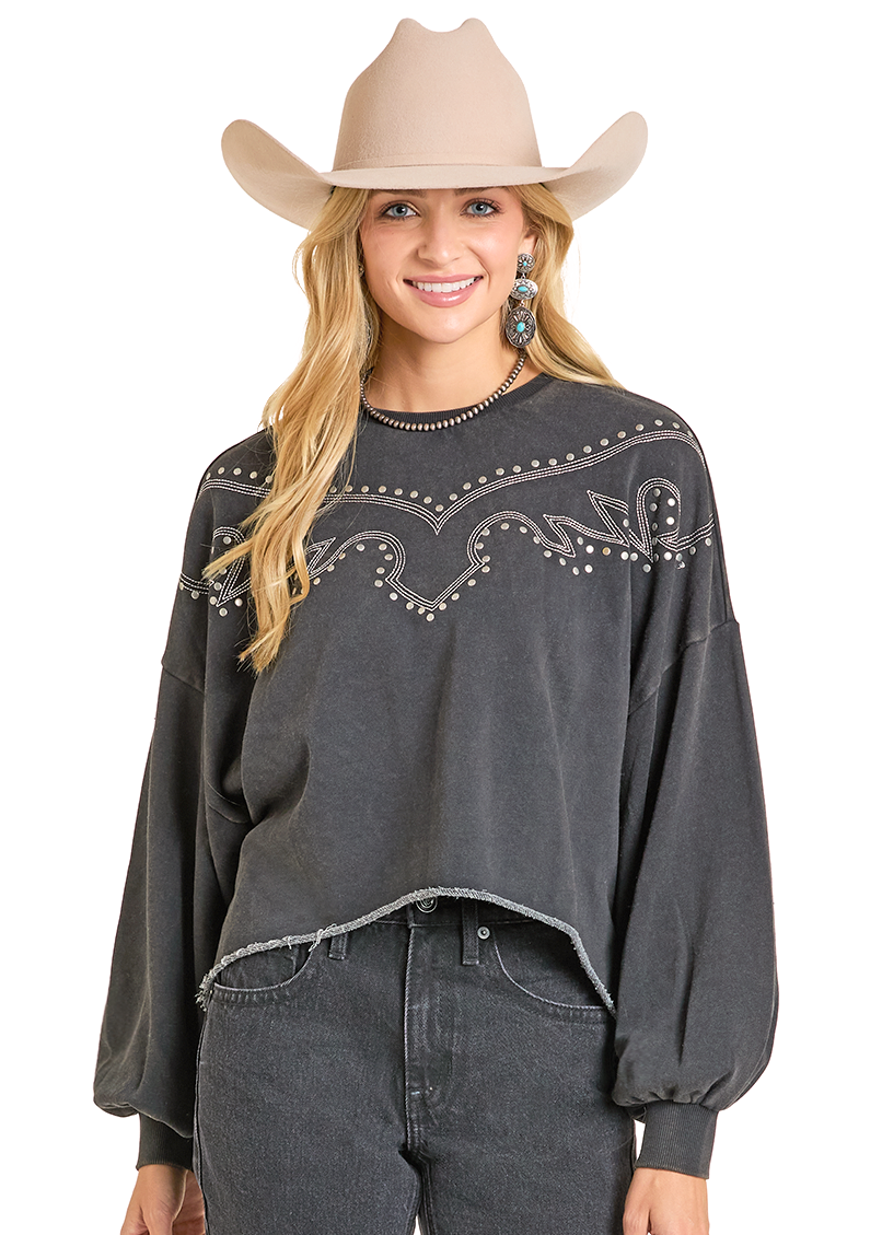 Panhandle Womens Black Embellished Cropped Sweater