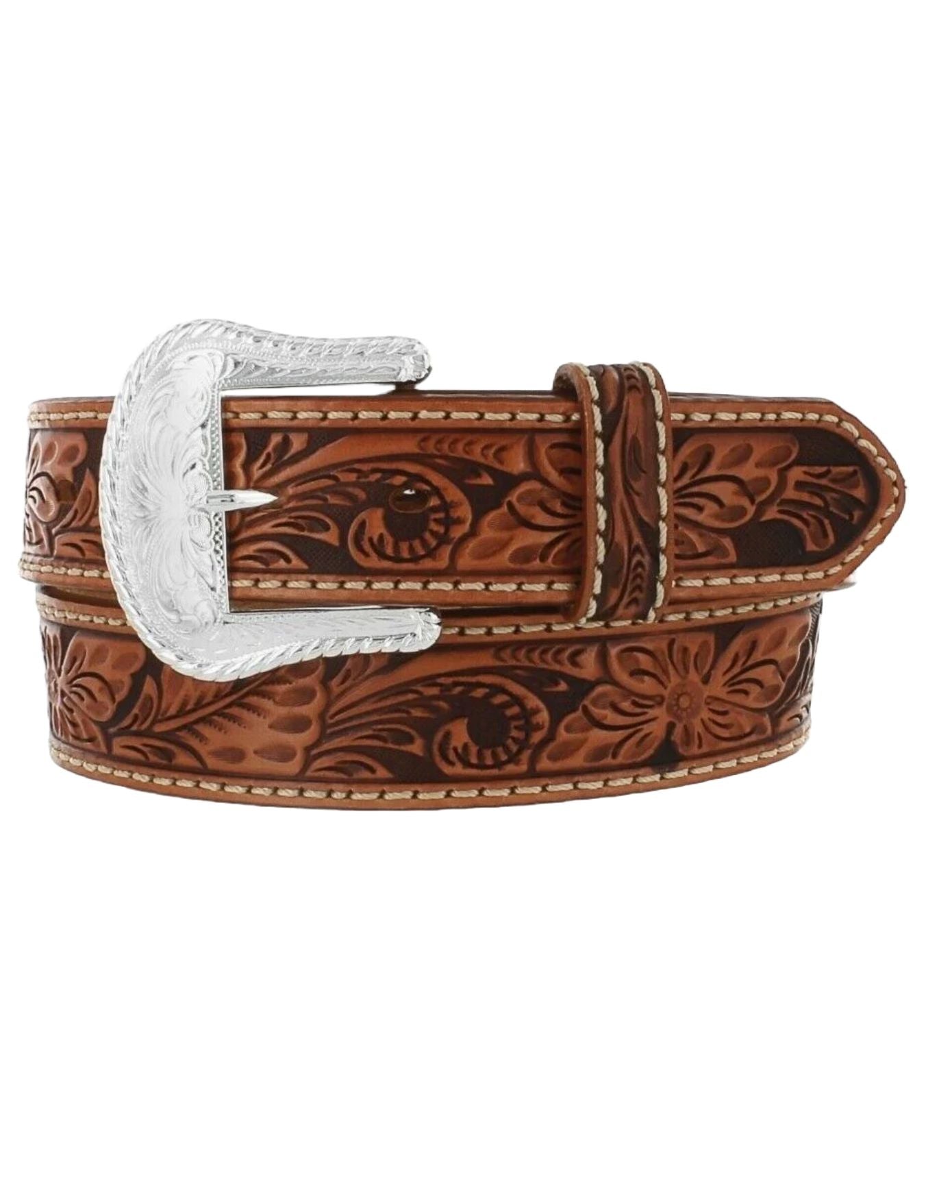 Tony Lama Mens Tan Floral Belt