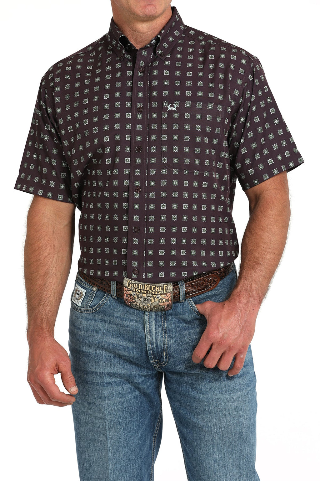 Cinch Mens Purple Printed Short Sleeve Shirt