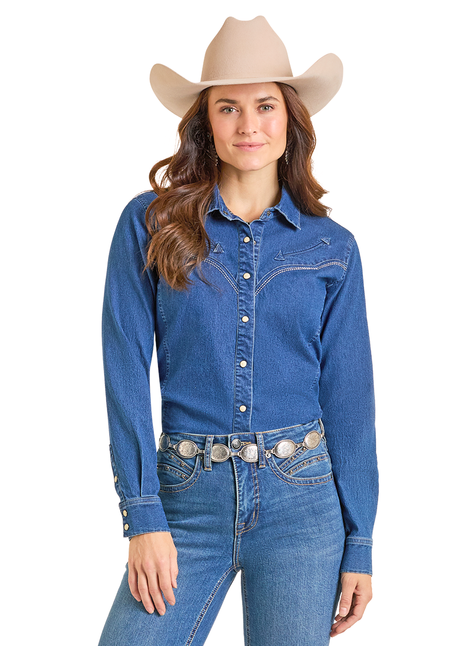 Panhandle Womens Retro Snap Denim Shirt
