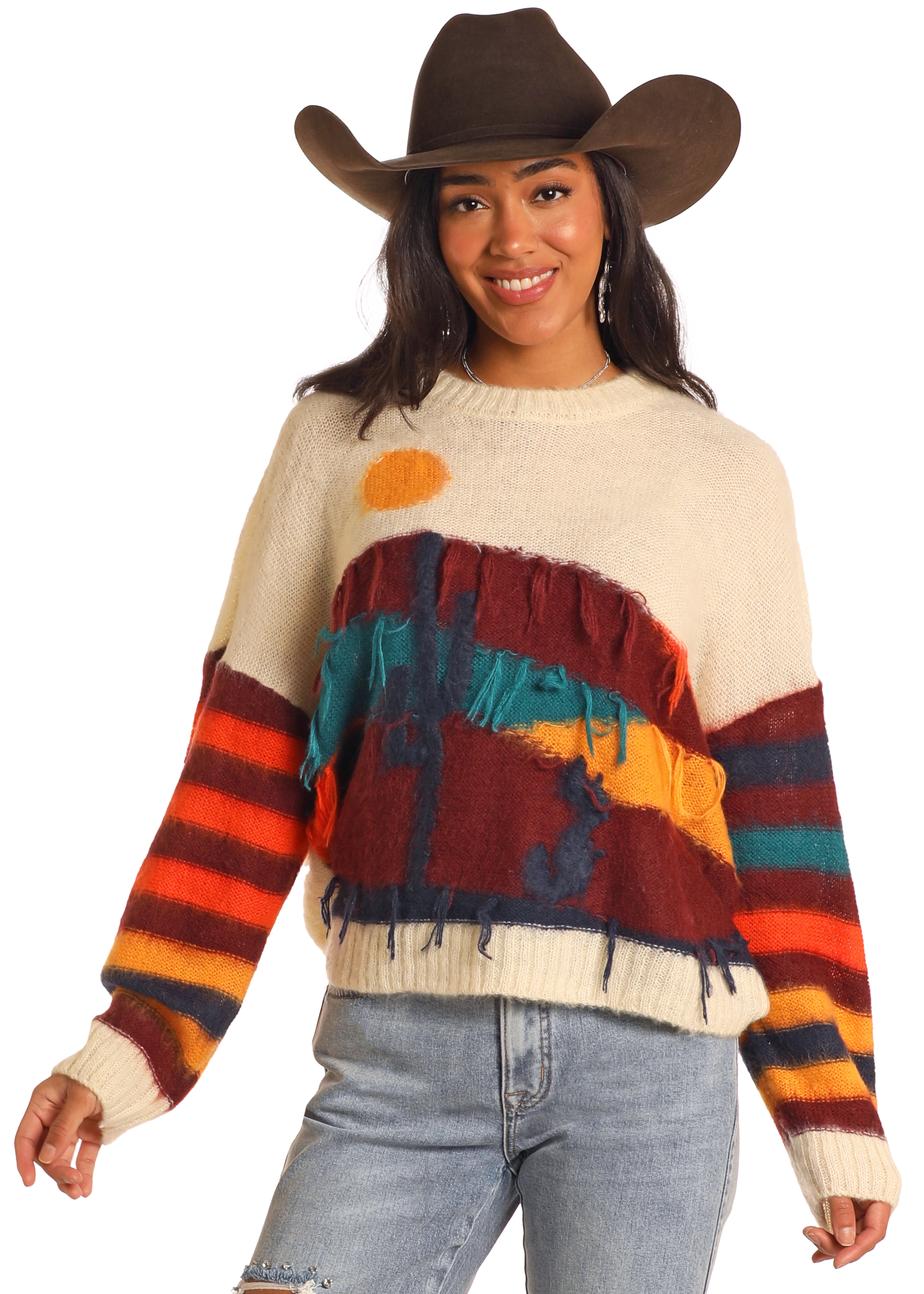 Panhandle Womens Desert Scenery Fringe Sweater