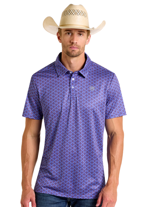 Panhandle Mens Royal Aztec Print Polo