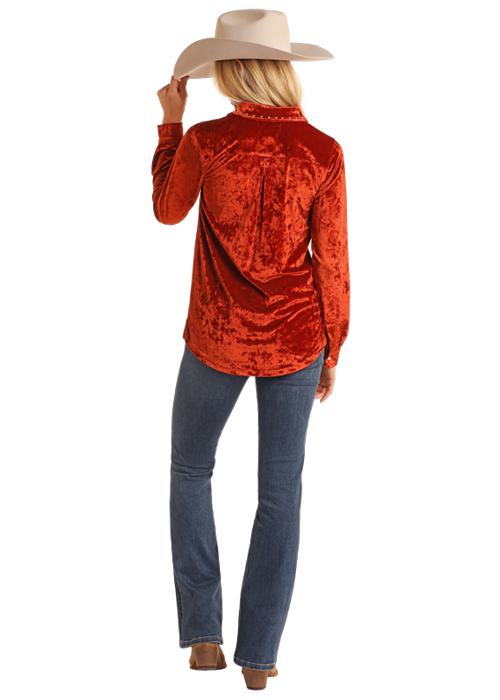 Panhandle Womens Rust Velvet Long Sleeve Shirt