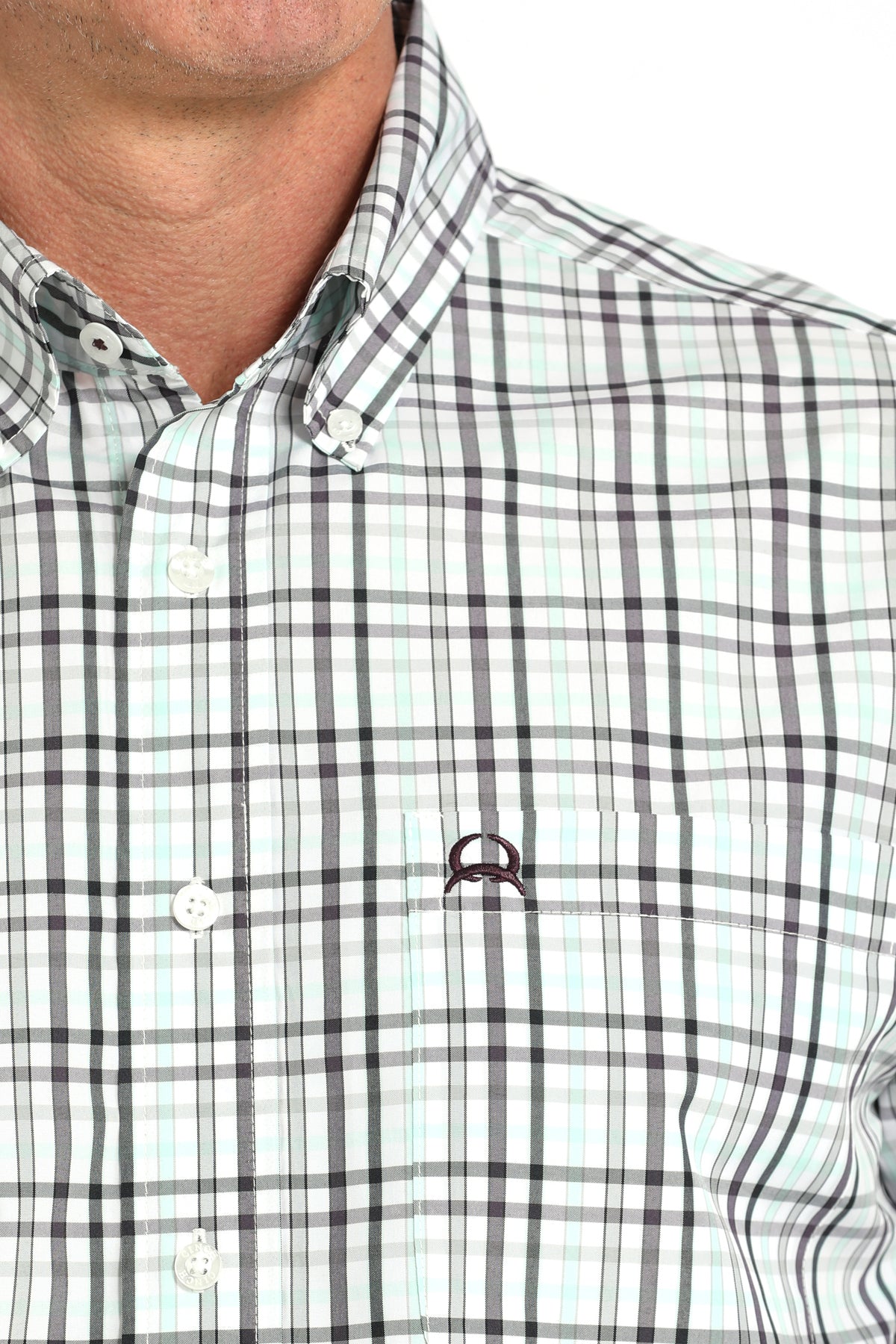 Cinch Mens White Plaid Arenaflex Short Sleeve Shirt