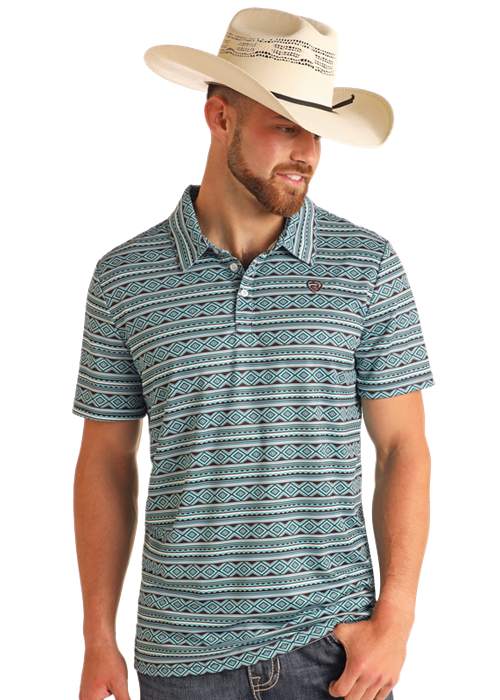 Panhandle Mens Turquoise Print Polo