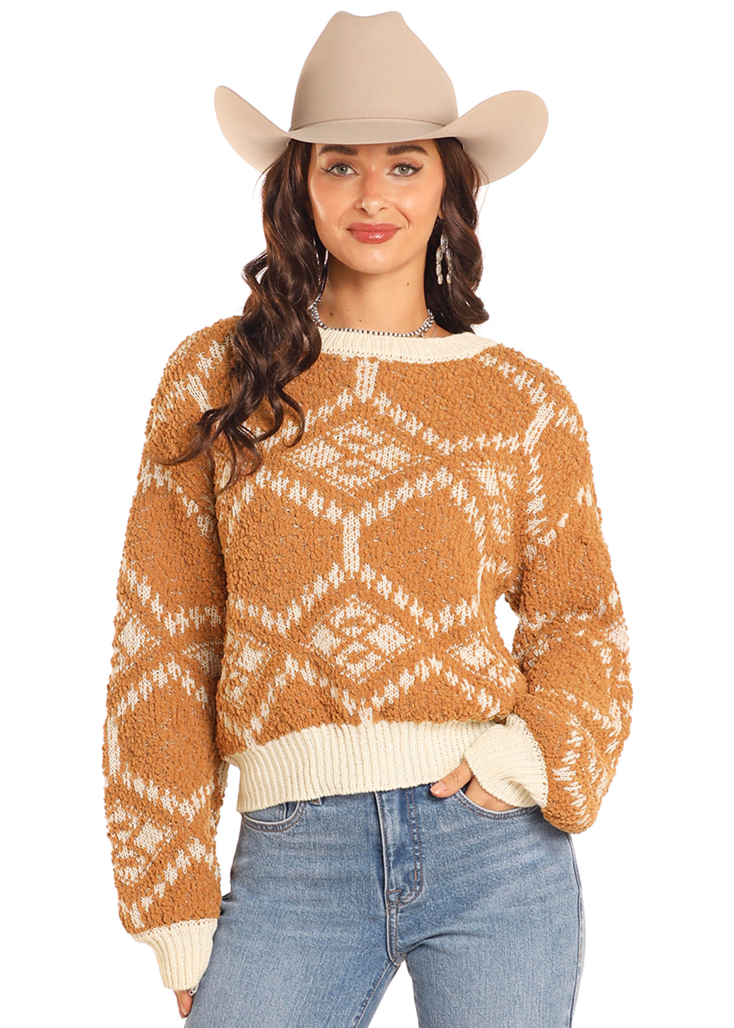 Panhandle Slim Womens Tonal Chenille Aztec Sweater