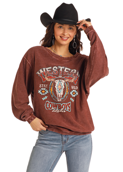 Panhandle Womens Western Cowboys Ribbed Pullover
