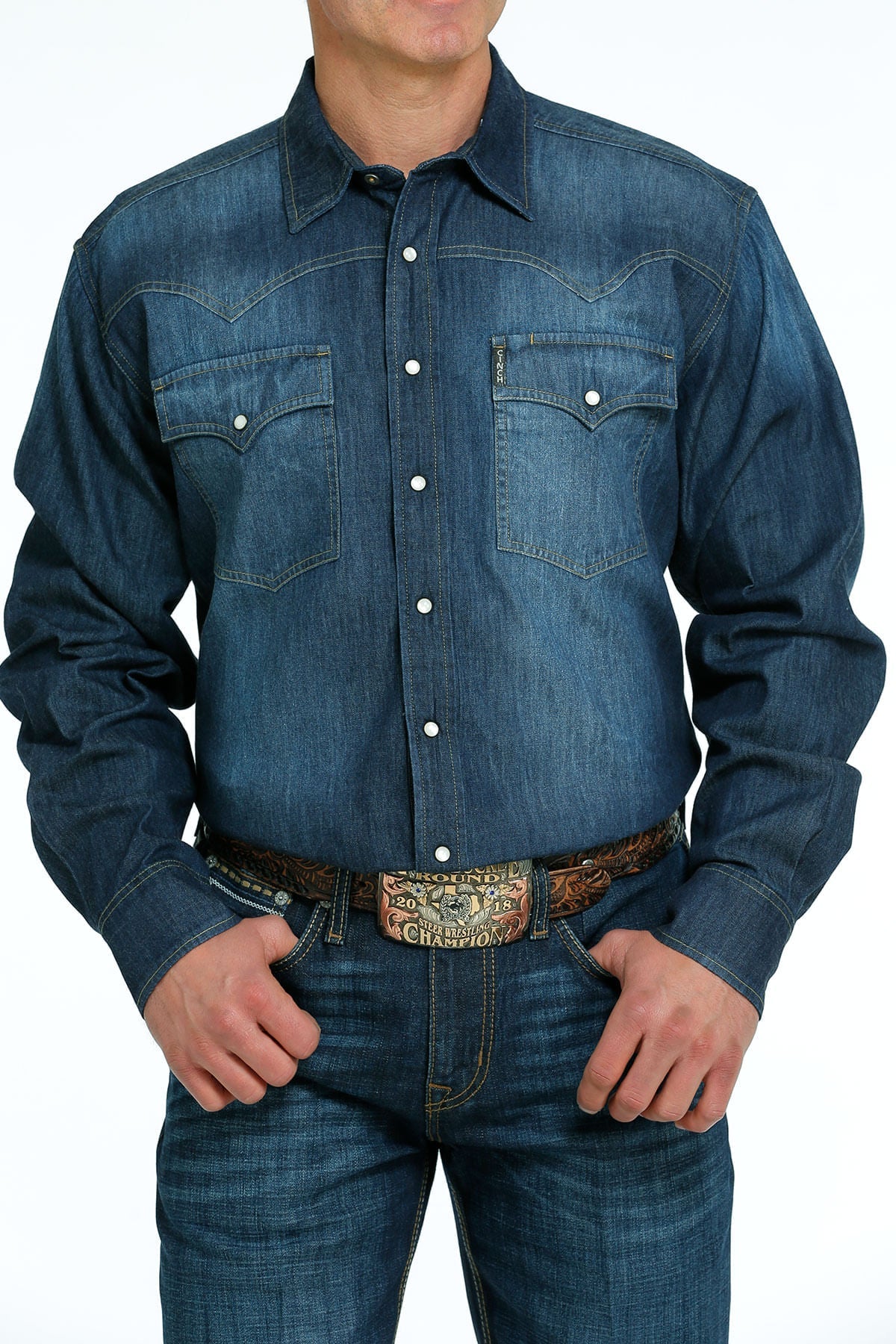 Cinch Mens Western Denim Long Sleeve Shirt