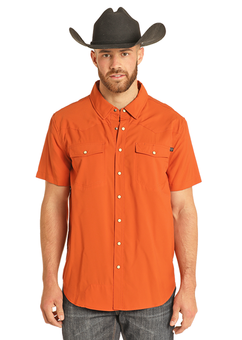 Panhandle Mens Burnt Orange TEK Western Short Sleeve Shirt