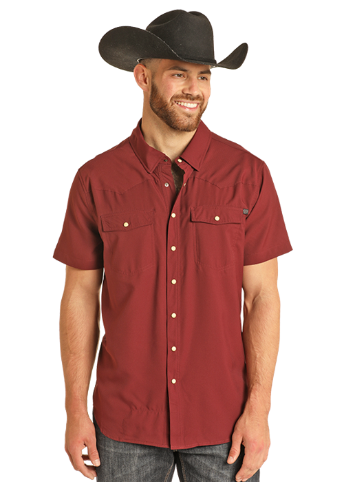 Panhandle Mens Marroon TEK Western Short Sleeve Shirt