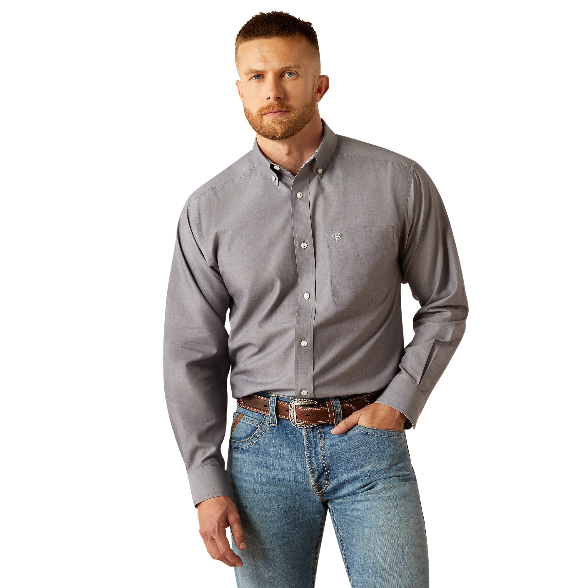 Ariat Mens Solid Grey Wrinkle Free Shirt