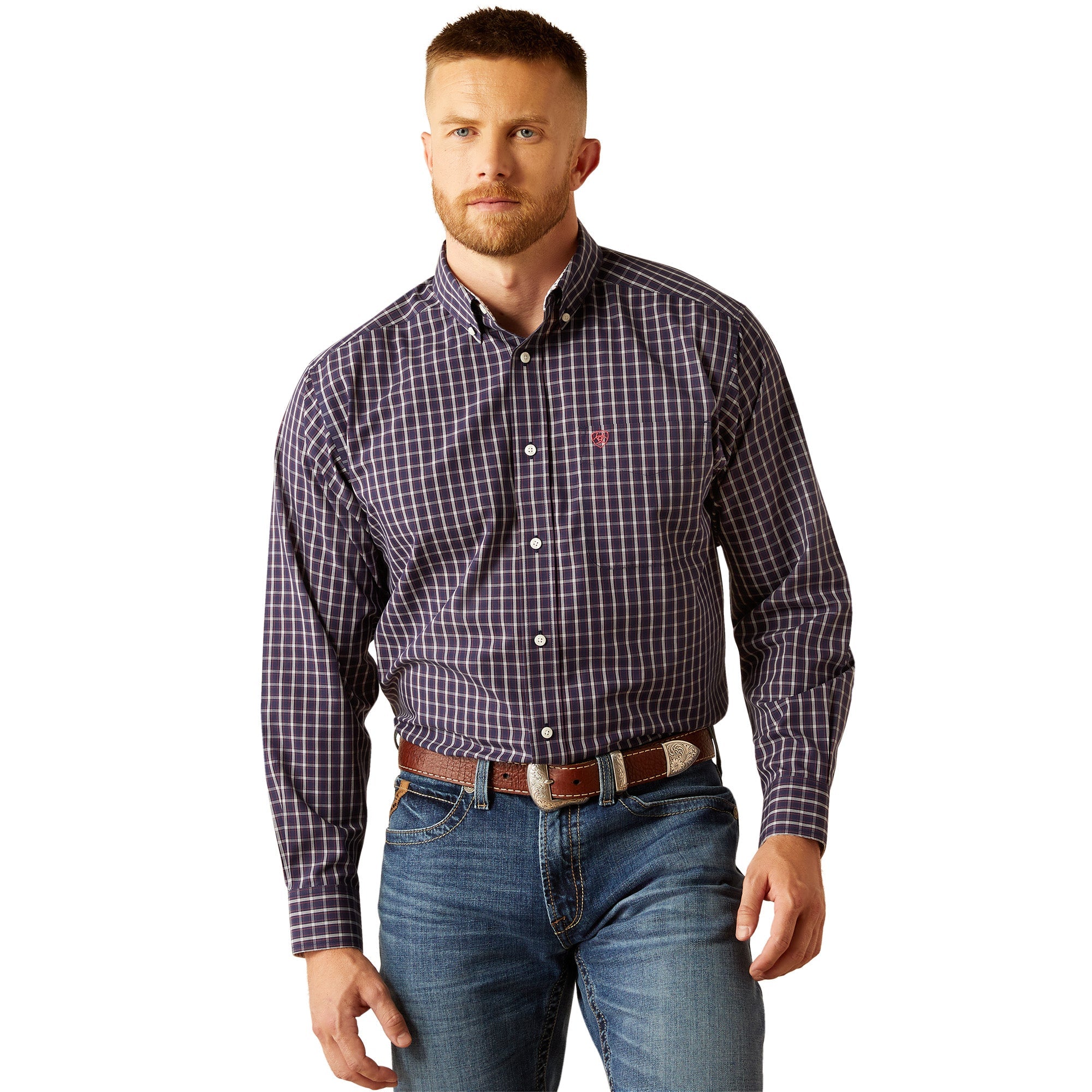Ariat Mens Navy Wrinkle Free Dwayne Classic Fit Shirt