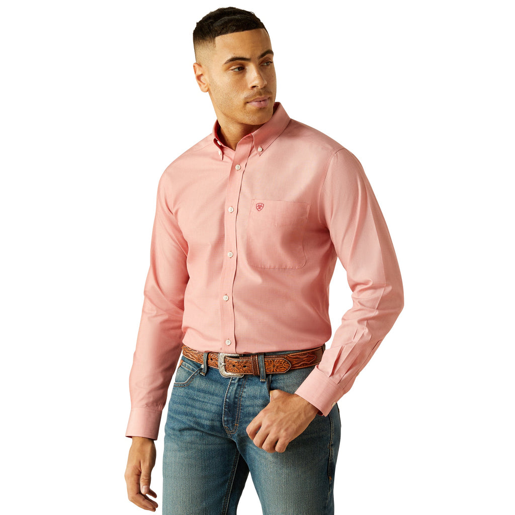 Ariat Mens Red Wrinkle Free Solid Fitted Shirt
