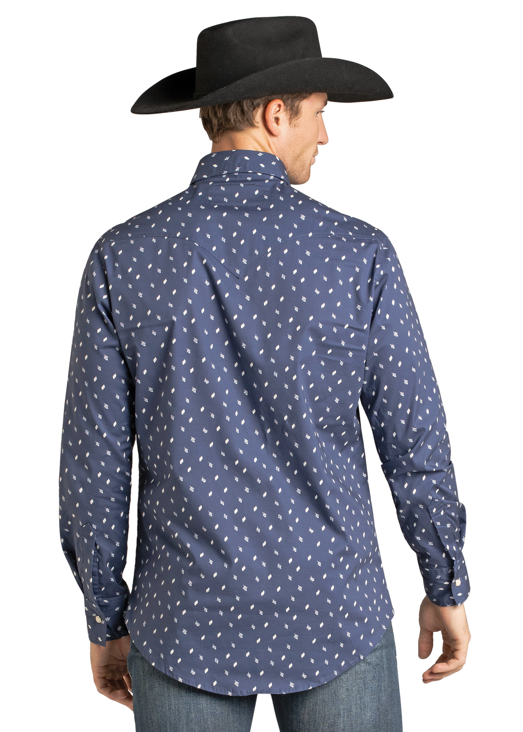 Panhandle Mens Navy Geo Print Long Sleeve Shirt