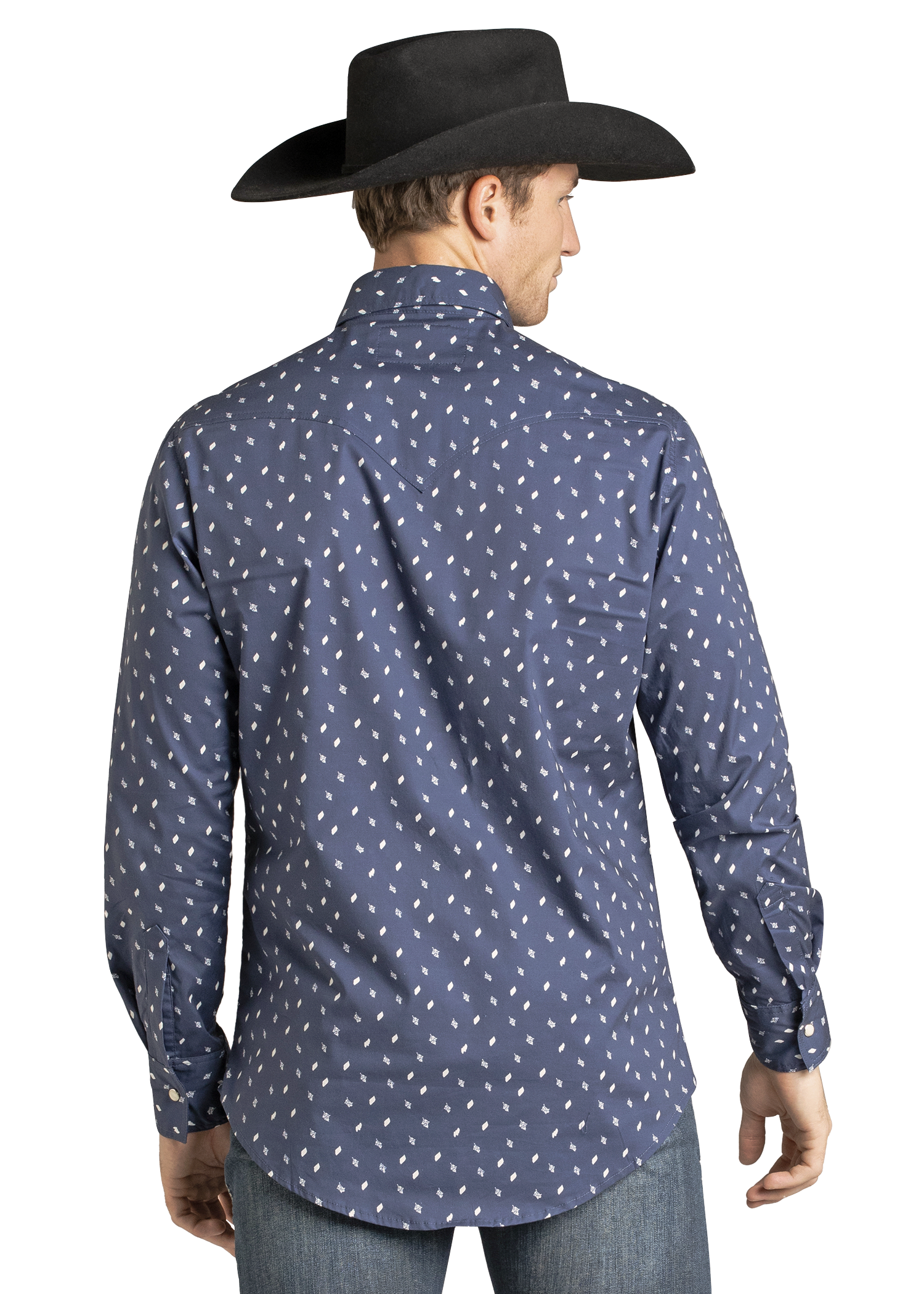 Panhandle Mens Navy Geo Print Long Sleeve Shirt
