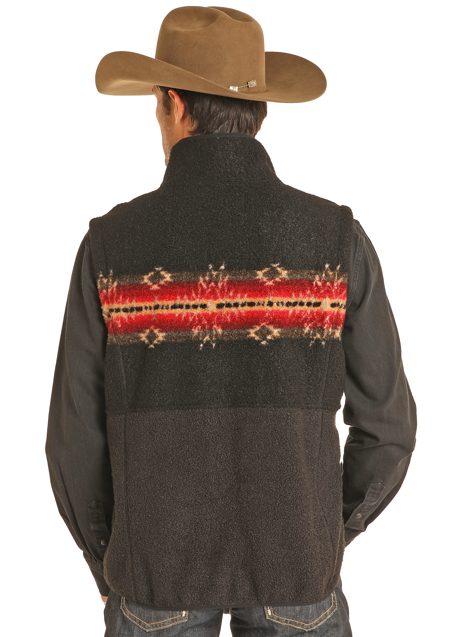 Panhandle Mens Black Aztec Berber Border Vest