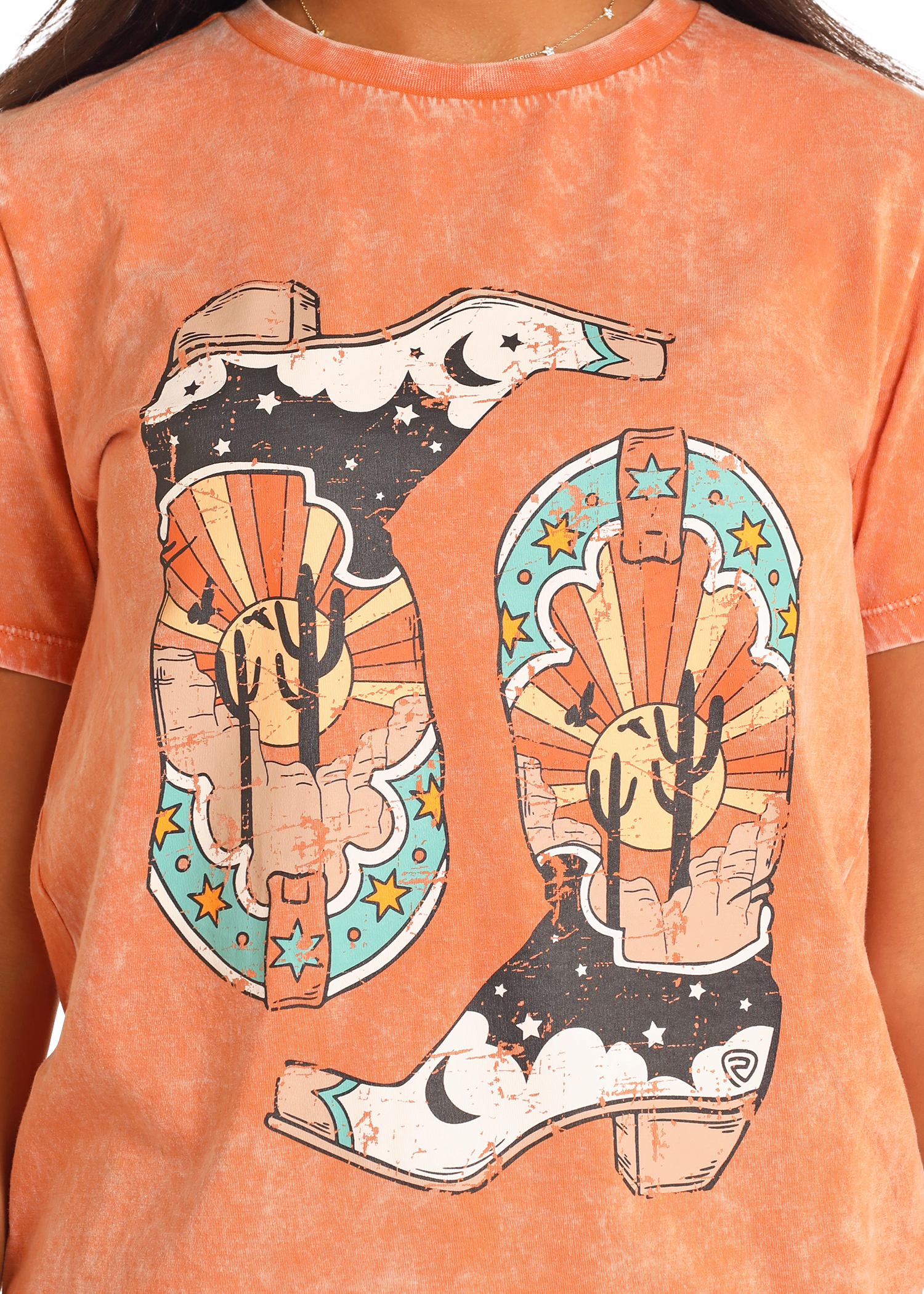 Panhandle Womens Orange Boot Graphic T-Shirt