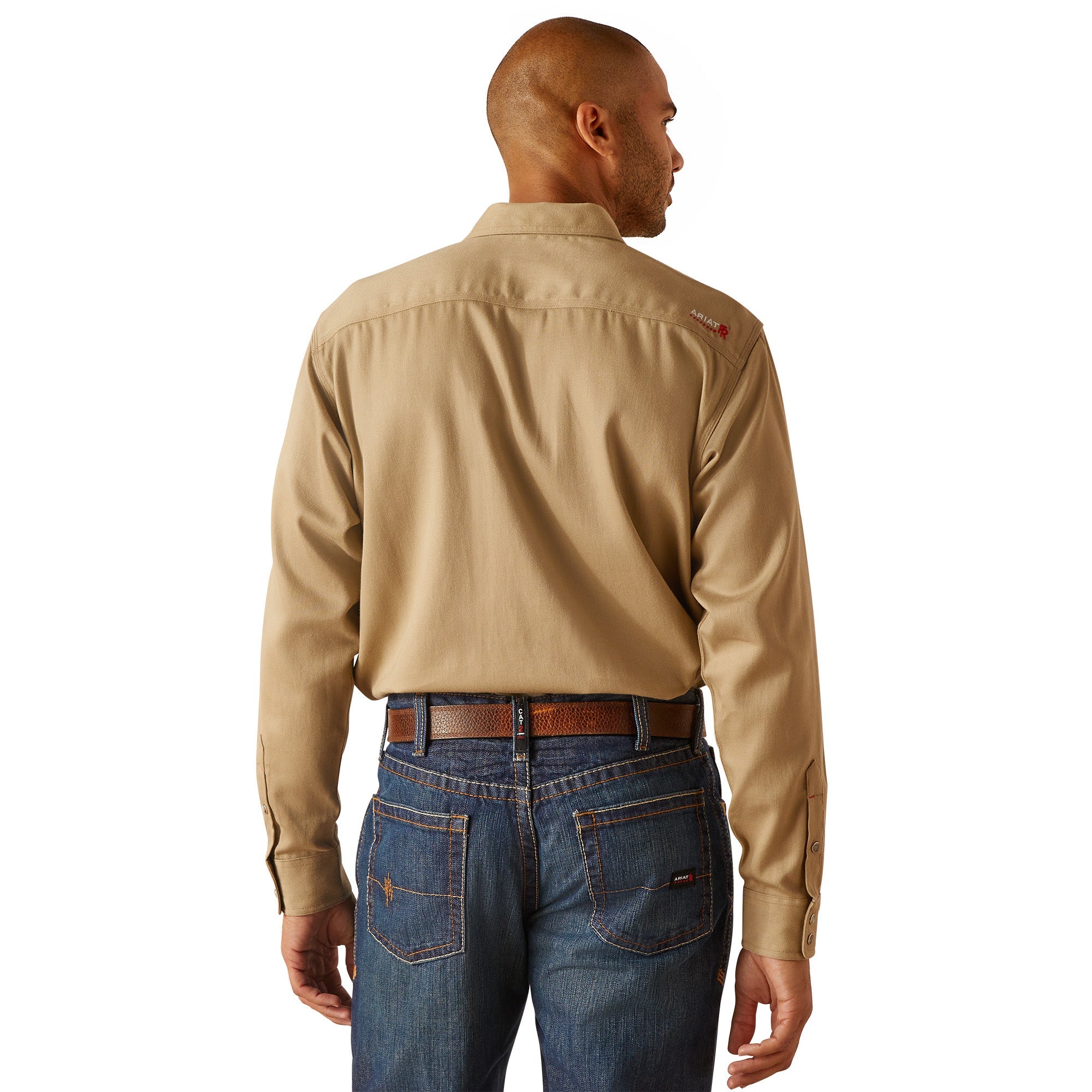 Ariat Mens FR Solid Khaki Long Sleeve Work Shirt