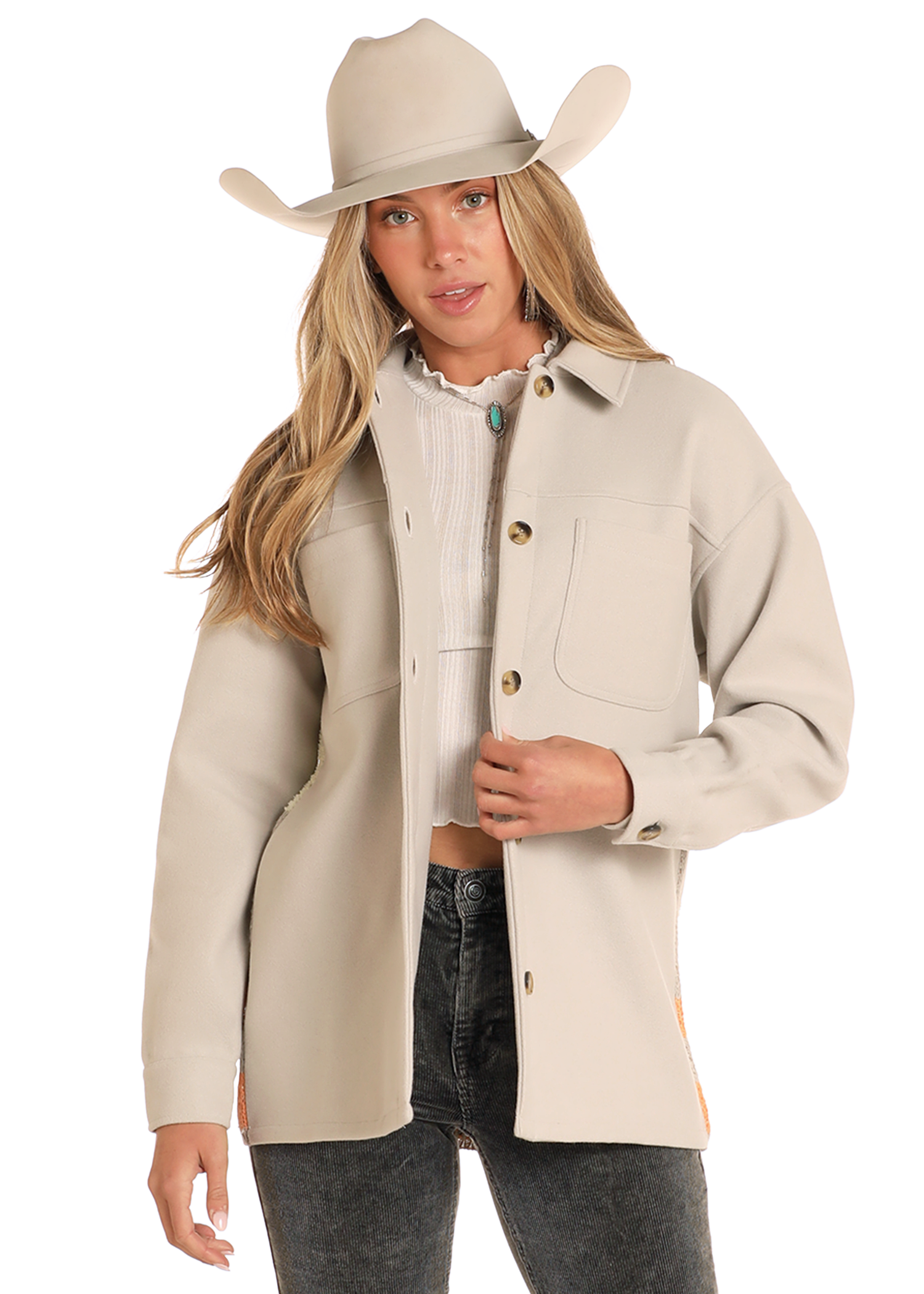 Panhandle Womens Grey Aztec Knit Shirt Jacket