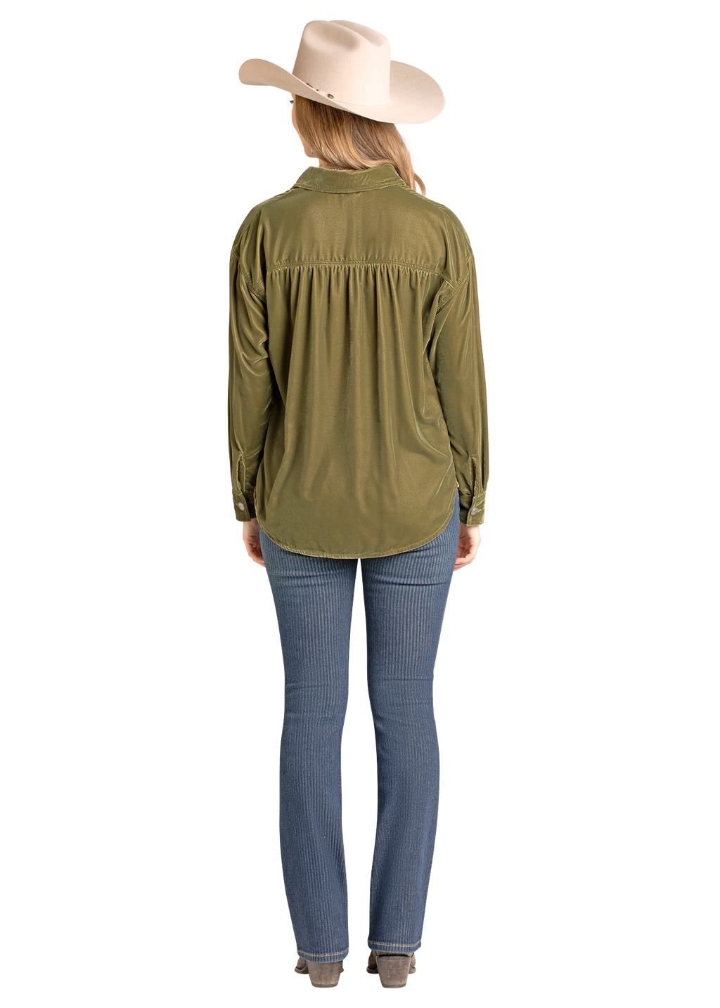 Panhandle Womens Olive Velvet Studded Long Sleeve Shirt