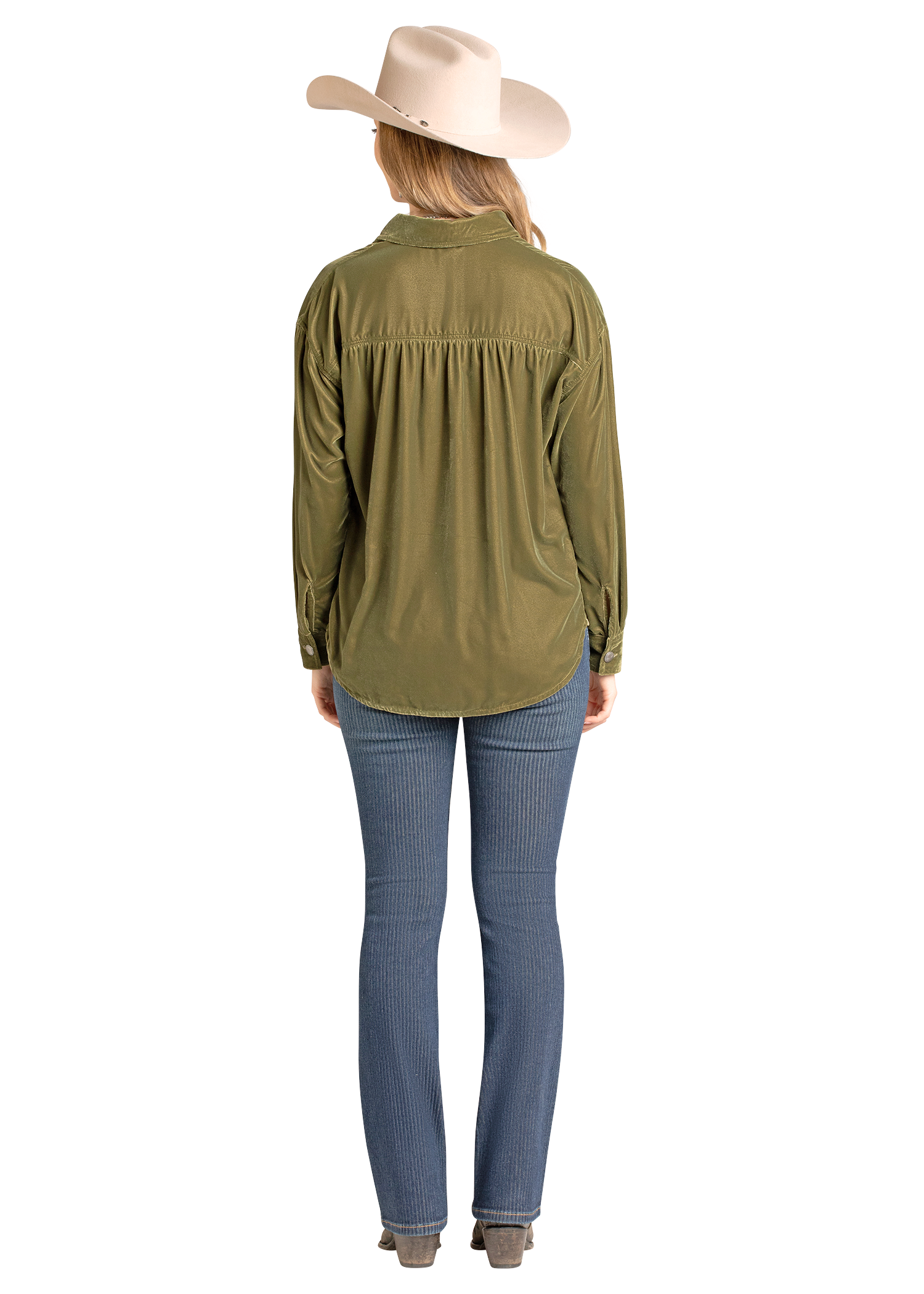 Panhandle Womens Olive Velvet Studded Long Sleeve Shirt