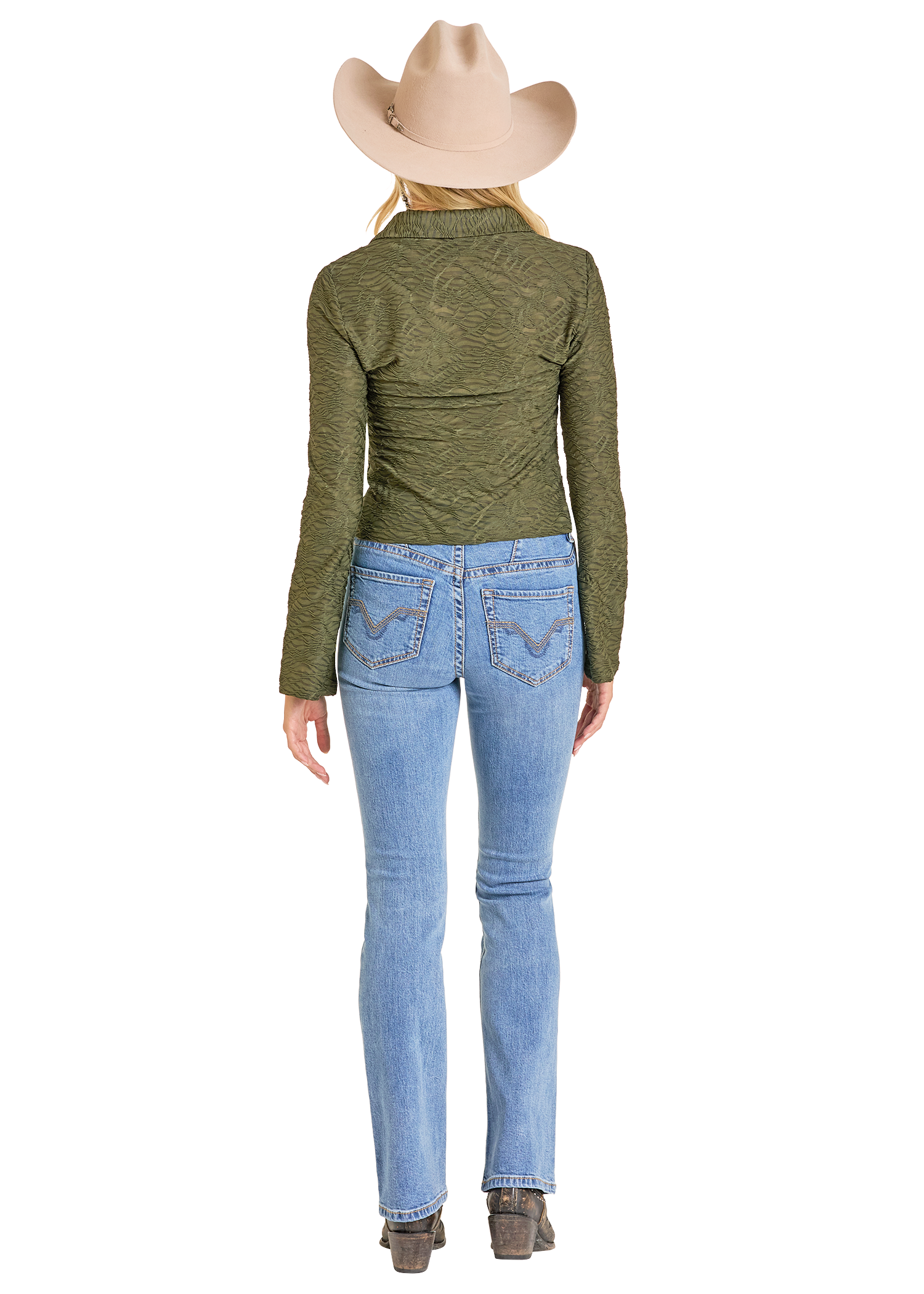 Panhandle Womens Olive Jacquard Collared Top