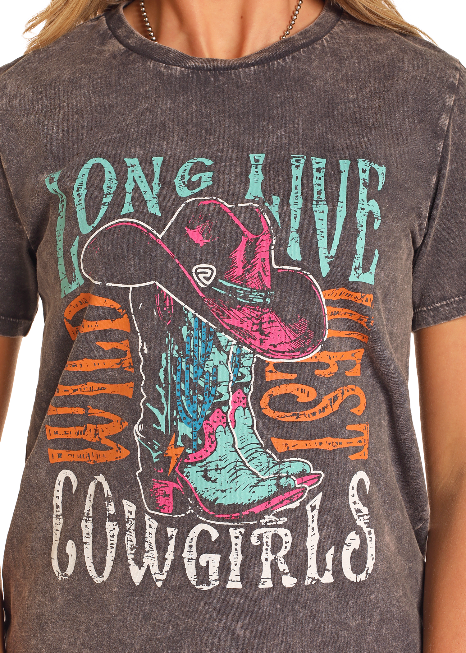 Panhandle Womens Long Live Cowgirls Graphic T-Shirt
