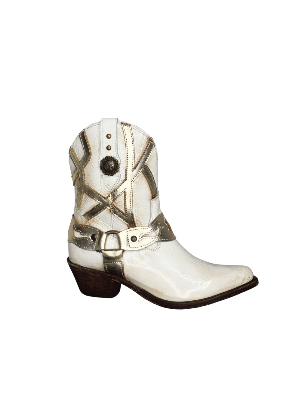 Corral Womens Bone Gold Overlay Embroidery & Studs Ankle Booties