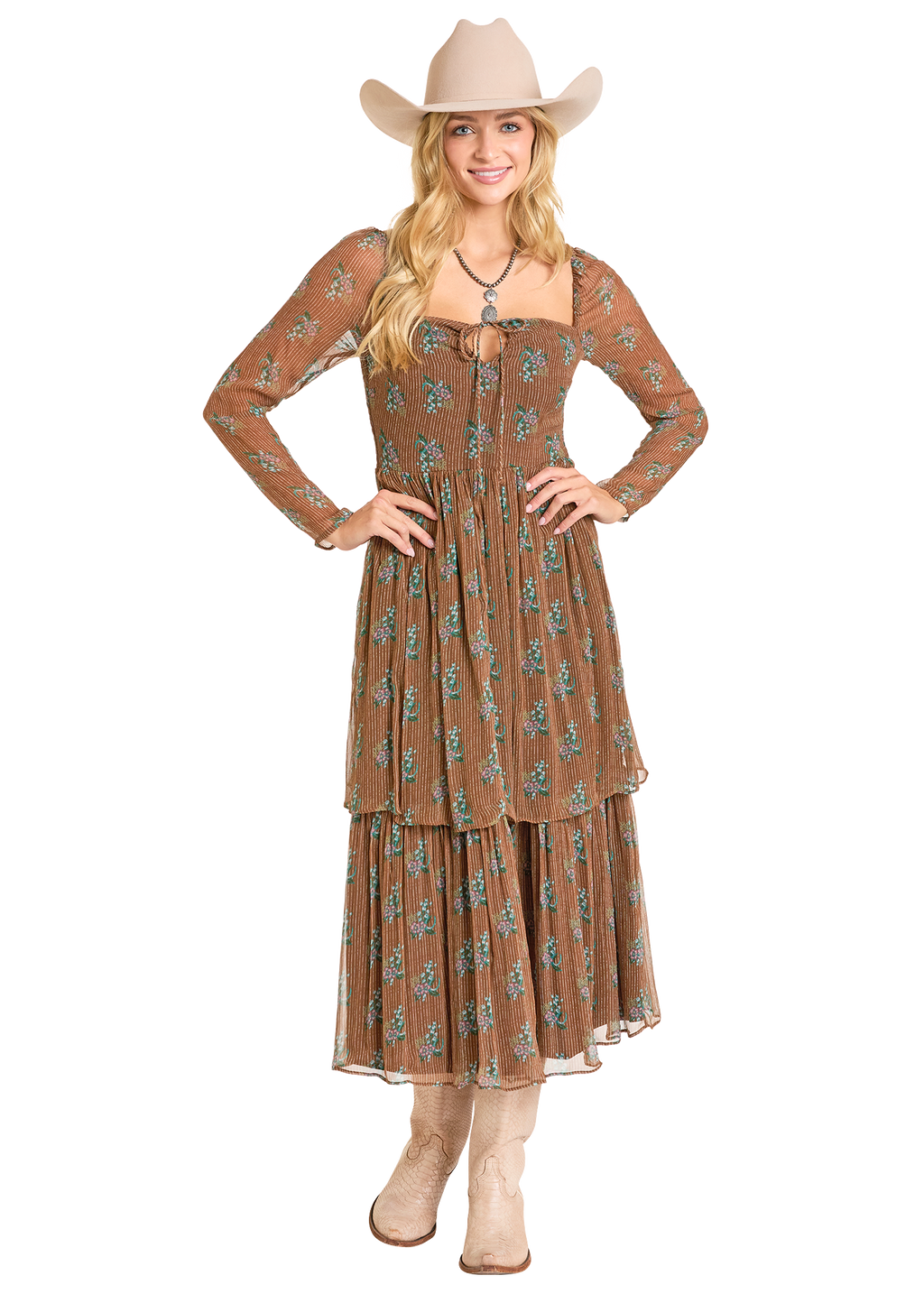 Panhandle Womens Striped Floral Dress